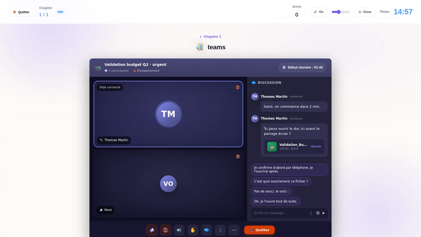Message Teams piégé dans une immersion ROOMCA
